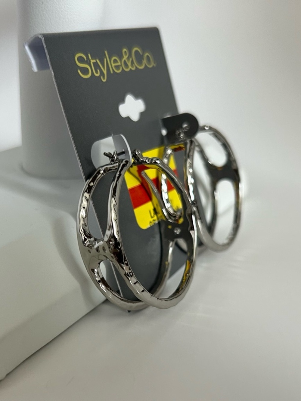Style & Co. Silver Textured Hoop Earrings - Picture 4 of 7